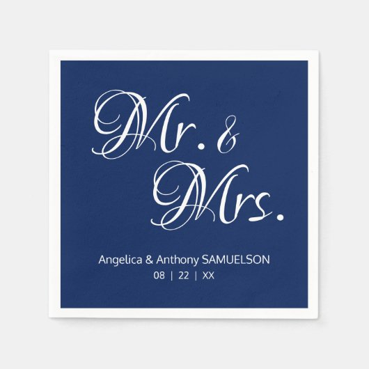 Personalisiert Mr. & Mrs. Navy Blue White Wedding Serviette (Vorderseite)