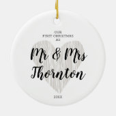 Personalisiert Mr. & Mrs Simple Imitats Bois Heart Keramik Ornament (Hinten)