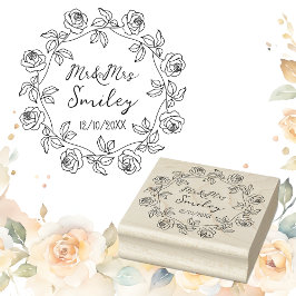 Personalisiert Mr&Mrs Wedding mit Rose Wreath Gummistempel