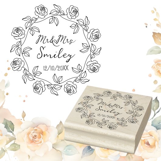 Personalisiert Mr&Mrs Wedding mit Rose Wreath Gummistempel