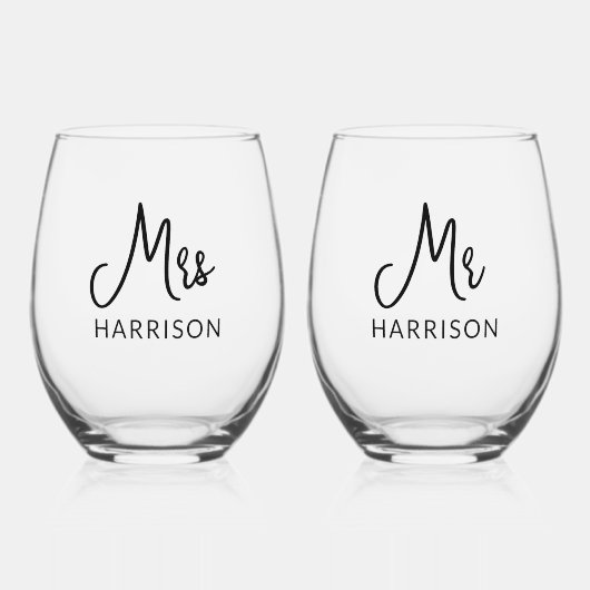 Personalisiert Mr. & Mrs. Weinglas Ohne Stiel (Vorderseite)
