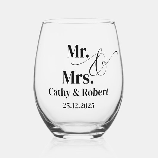 Personalisiert Mr. und Mrs. Wedding Weinglas Ohne Stiel (Vorderseite)