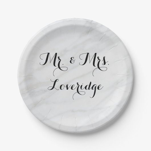 Personalisiert & Mrs. White Gray Gray Marble Pappteller (Vorderseite)
