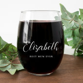 Personalisiert Mum White Script Monogram Weinglas Ohne Stiel