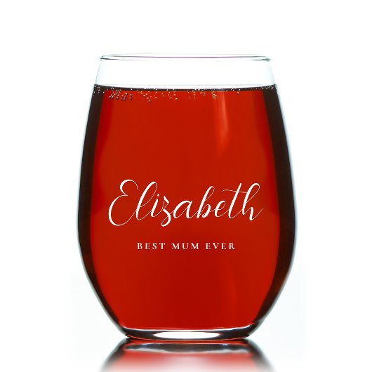 Personalisiert Mum White Script Monogram Weinglas Ohne Stiel