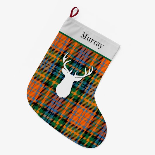 Personalisiert Muray Tartan Green Orange Kariert Großer Weihnachtsstrumpf (Vorderansicht (hängend))