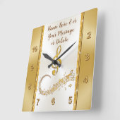 Personalisiert, Musiknoten Uhr, Gold und Elfenbein Quadratische Wanduhr (Winkel)