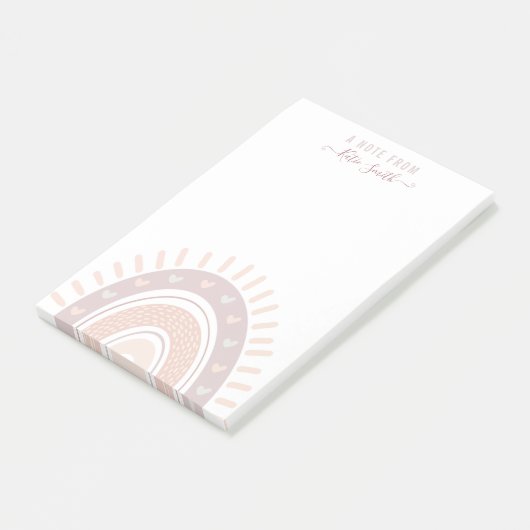 Personalisiert Mute Pink Boho Rainbow Calligraphy Post-it Klebezettel (angewinkelt)