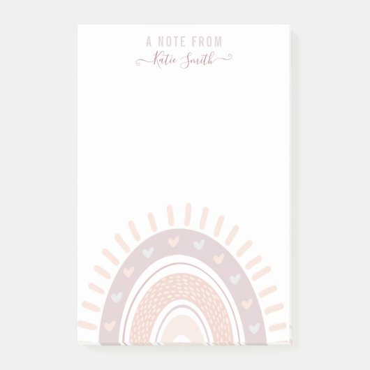 Personalisiert Mute Pink Boho Rainbow Calligraphy Post-it Klebezettel (Vorderseite)