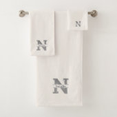 Personalisiert N Initial Silver Monogram Ihr Name Badhandtuch Set (Insitu)