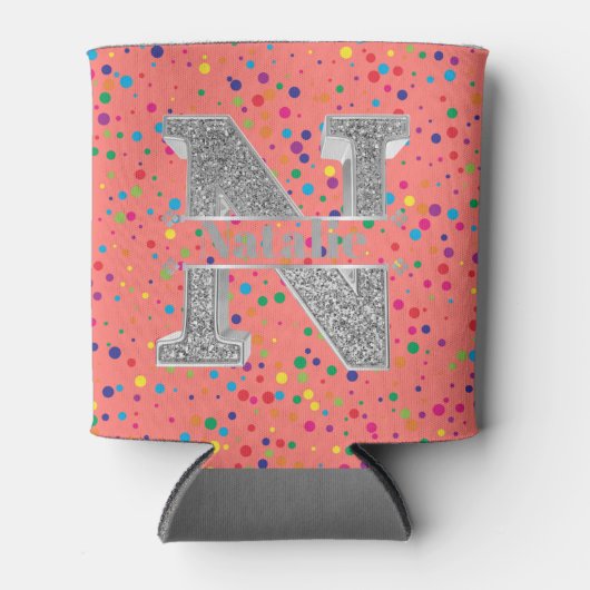 Personalisiert N Initial Silver Monogram Ihr Name Dosenkühler (Vorderseite)