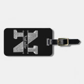 Personalisiert N Initial Silver Monogram Ihr Name Gepäckanhänger (Vorderseite horizontal)