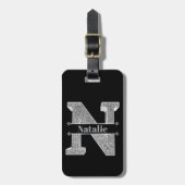 Personalisiert N Initial Silver Monogram Ihr Name Gepäckanhänger (Vorderseite vertikal)