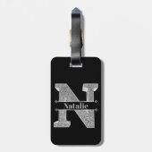 Personalisiert N Initial Silver Monogram Ihr Name Gepäckanhänger (Rückseite vertikal)