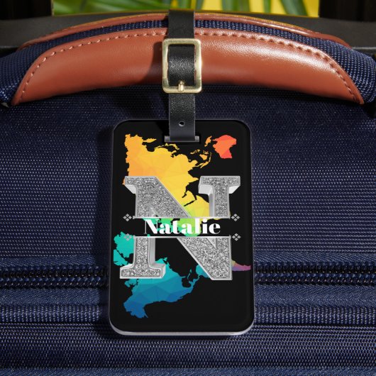 Personalisiert N Initial Silver Monogram Ihr Name Gepäckanhänger (Vorderseite Insitu 2)