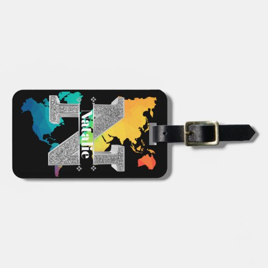 Personalisiert N Initial Silver Monogram Ihr Name Gepäckanhänger (Vorderseite horizontal)