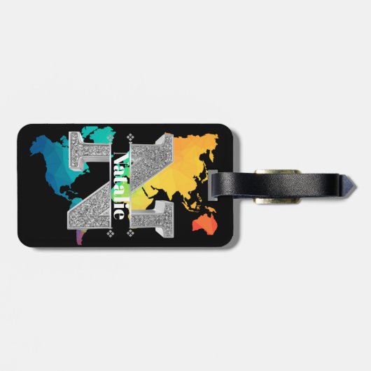 Personalisiert N Initial Silver Monogram Ihr Name Gepäckanhänger (Rückseite horizontal)