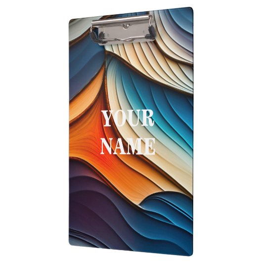 PERSONALISIERT NAME Abstrakt Aquamarin und Orange  Klemmbrett (Links)