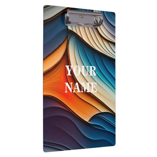 PERSONALISIERT NAME Abstrakt Aquamarin und Orange  Klemmbrett (Rechts)