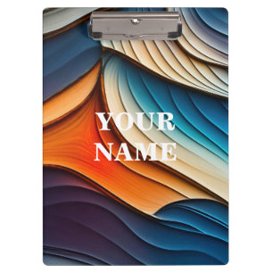 PERSONALISIERT NAME Abstrakt Aquamarin und Orange  Klemmbrett