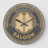 Personalisiert NAME Alter Western Cowboy Saloon Ba Große Wanduhr (Vorderseite)