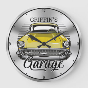 Personalisiert NAME American Classic Car Garage Große Wanduhr