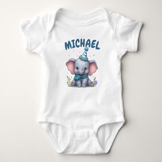 Personalisiert Name Baby Elephant Baby Strampler (Vorderseite)