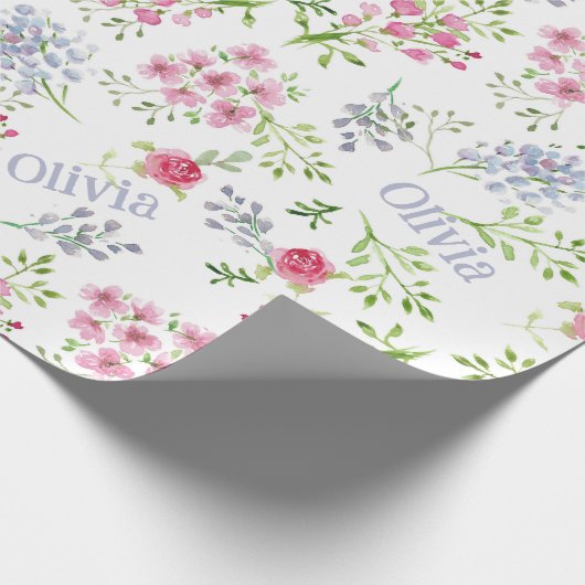 Personalisiert Name Baby Girl Blumenpapier Geschenkpapier (Ecke)