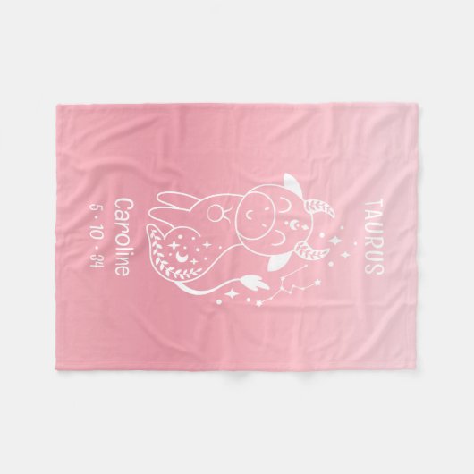 Personalisiert Name Baby Girl Taurus Zodiac Pink Fleecedecke (Vorderseite (Horizontal))