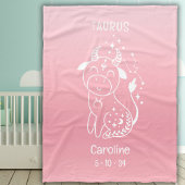 Personalisiert Name Baby Girl Taurus Zodiac Pink Fleecedecke