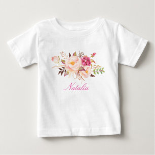 Personalisiert Name Baby Girl Watercolor Floral-6 T-shirt
