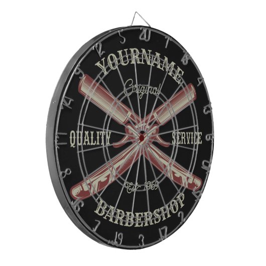 Personalisiert NAME Barber Straight Razor Barbersh Dartscheibe (Vorderseite Links)