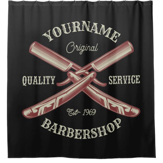 Personalisiert NAME Barber Straight Razor Barbersh Duschvorhang (Vorderseite)