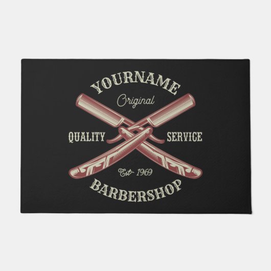 Personalisiert NAME Barber Straight Razor Barbersh Fußmatte (Vorderseite)