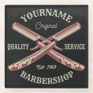 Personalisiert NAME Barber Straight Razor Barbersh Glasuntersetzer
