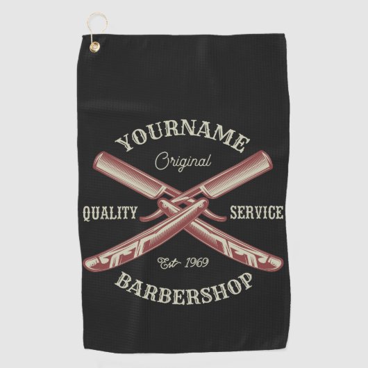 Personalisiert NAME Barber Straight Razor Barbersh Golfhandtuch (Vorderseite)