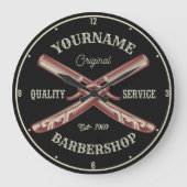 Personalisiert NAME Barber Straight Razor Barbersh Große Wanduhr (Vorderseite)