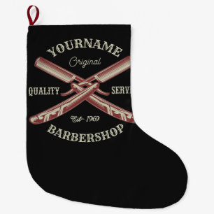 Personalisiert NAME Barber Straight Razor Barbersh Großer Weihnachtsstrumpf