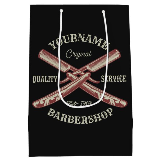 Personalisiert NAME Barber Straight Razor Barbersh Mittlere Geschenktüte (Rückseite)