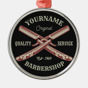 Personalisiert NAME Barber Straight Razor Barbersh Ornament Aus Metall