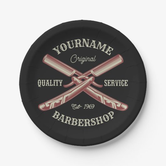 Personalisiert NAME Barber Straight Razor Barbersh Pappteller (Vorderseite)