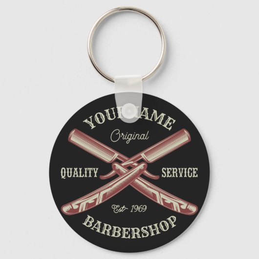 Personalisiert NAME Barber Straight Razor Barbersh Schlüsselanhänger (Vorderseite)