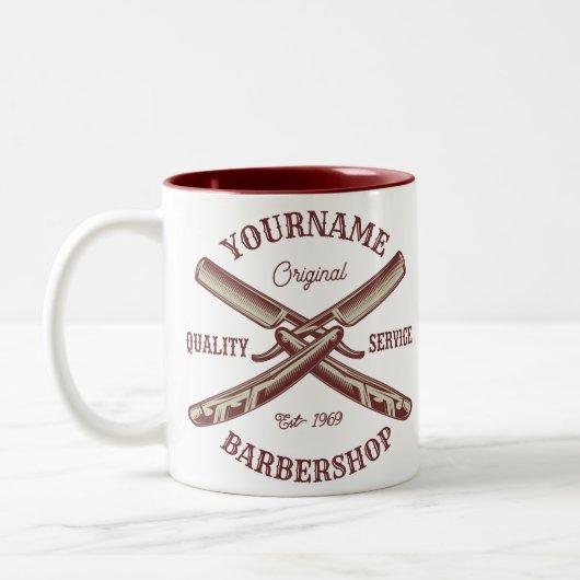 Personalisiert NAME Barber Straight Razor Barbersh Zweifarbige Tasse (Links)