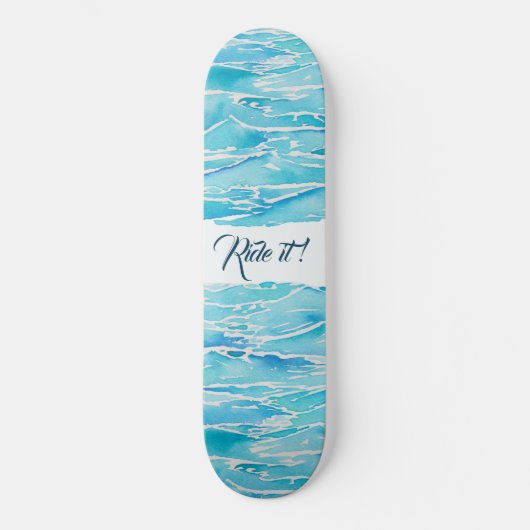 Personalisiert Name Beach Waves Wasserfarbenstrand Skateboard (Vorderseite)