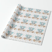 Personalisiert Name Blue Elephant Baby Boy Muster Geschenkpapier (Ungerollt)