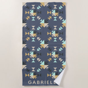 Personalisiert Name Blue Gold Southwest Geometric Strandtuch