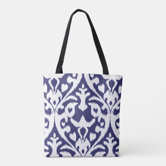 Personalisiert Name Blue Ikat Pattern Bridesmaid Tasche (Rückseite)