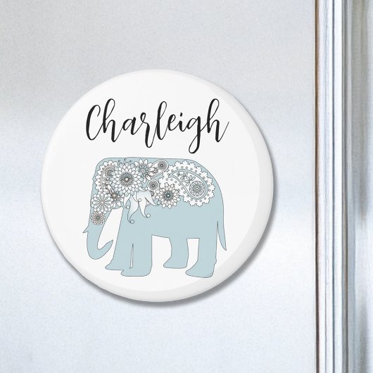 Personalisiert Name Blue Paisley Elephant Magnet