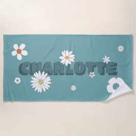 Personalisiert Name Blue Retro Style Blume Strandtuch