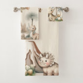 Personalisiert Name Boho Niedlich Dinosaurier Badhandtuch Set (Insitu)